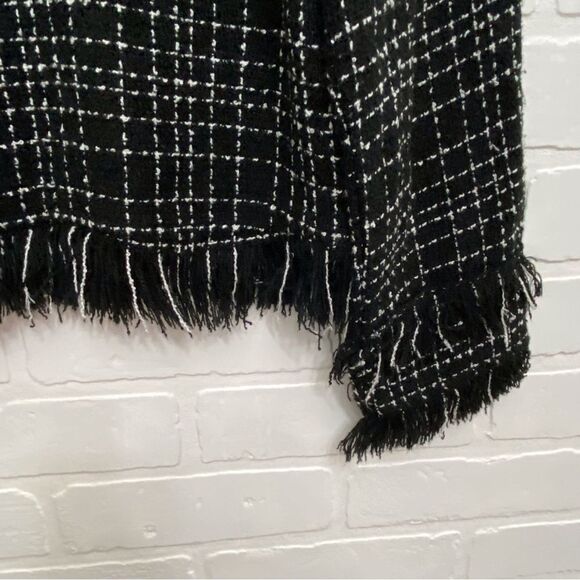 Zara Fringe Plaid Black White Top Western Chic Boho Academia Small office Siren - Picture 5 of 15